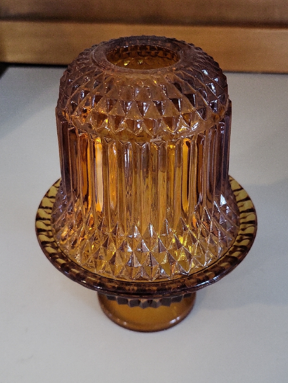 Vintage Amber Indiana Glass Diamond Point  Fairy Lamp